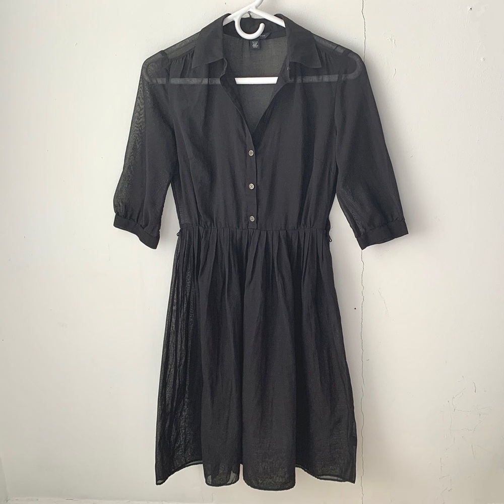 retro sheer cotton black fitted shirt dress, Banana Republic